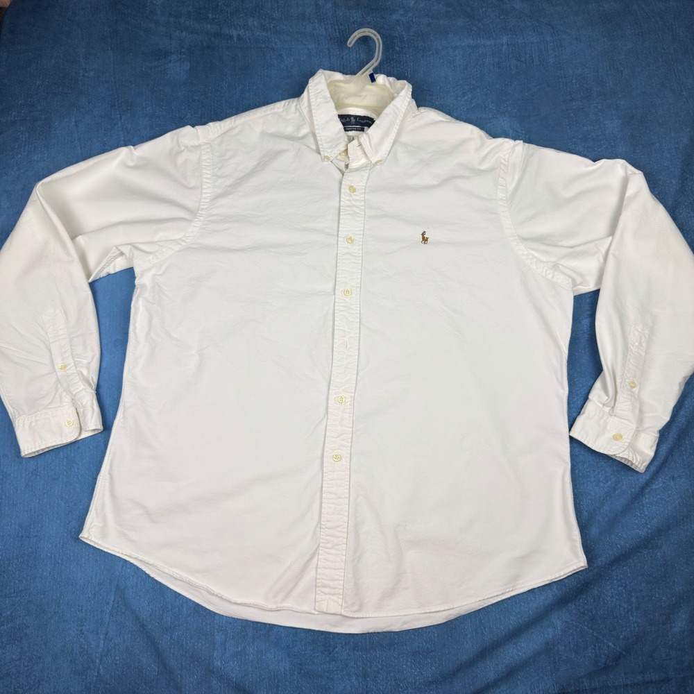 Ralph Lauren Mens XXL White Oxford Button Down Shirt Custom Fit Long Sleeve Pony